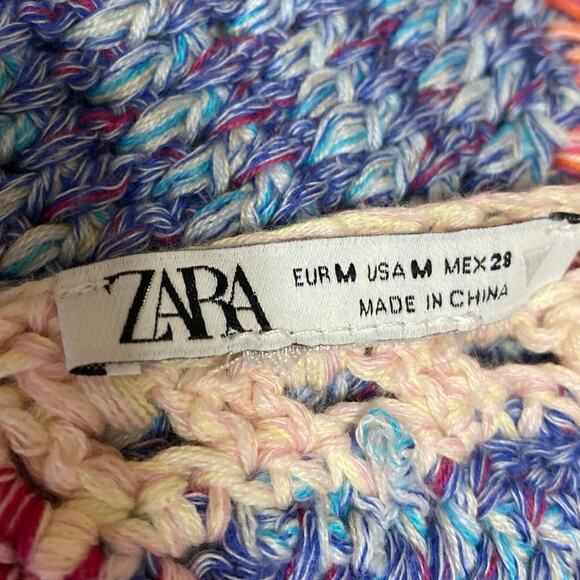 Zara Women's Multicolor Crochet Knit Halter Crop Top Brallette & Shorts Set Sz M - Picture 4 of 4